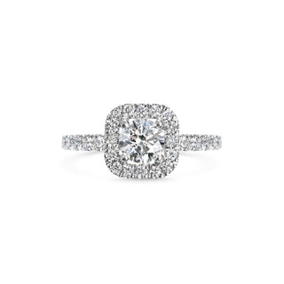 0.6ct Cushion Halo Round Cut F- VS1 Lab Grown Diamond Pave Engagement Ring