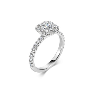 Bague de fiançailles pavée de diamants cultivés en laboratoire de 0,6 ct avec halo rond taille F-VS1 