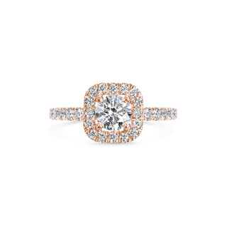 0.6ct Cushion Halo Round Cut F- VS1 Lab Grown Diamond Pave Engagement Ring