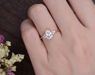 0.75CT Pear Shape Cluster Moissanite Diamond Engagement Ring