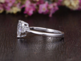 0.75CT Pear Shape Cluster Moissanite Diamond Engagement Ring