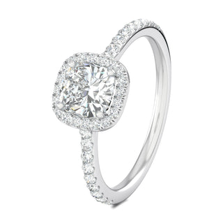 0.76ct Cushion Halo F- VS1 Lab Grown Diamond Pave Engagement Ring