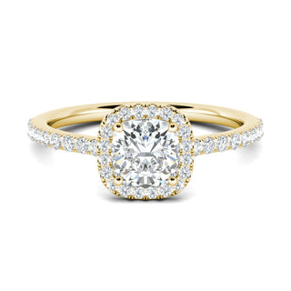 0.76ct Cushion Halo F- VS1 Lab Grown Diamond Pave Engagement Ring