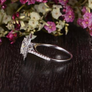 0.91CT Radiant Cut Double Halo Moissanite Diamond Engagement Ring