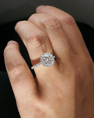 1.0 - 3.0 CT Round CVD Diamond Halo & Pave  Engagement Ring