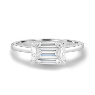 Bague de fiançailles avec diamant solitaire East West Moissanite taille émeraude de 1,60 ct