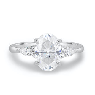 2.05CT Oval Cut Three Stone Moissanite Engagement Ring in 14K White Gold - ELITE CARAT