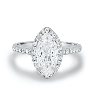 1.50CT Marquise Cut Halo Moissanite Engagement Ring in 14K White Gold - ELITE CARAT