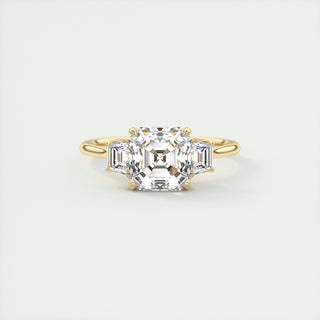 Bague de fiançailles à trois pierres en moissanite Asscher 2 carats avec sertissage cathédrale de diamants