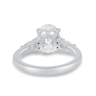 2.05CT Oval Cut Three Stone Moissanite Engagement Ring in 14K White Gold - ELITE CARAT