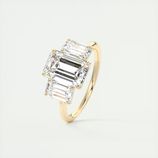 2.15 CT 3 Stone Emerald Cut Diamond Moissanite Engagement Ring - ELITE CARAT