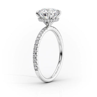 Anillo de compromiso con halo oculto de diamantes CVD redondos F/VS1 de 1,50 ct a 3,50 ct con engaste pavé