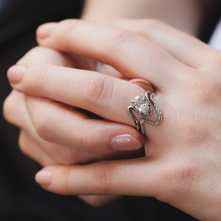 Ensemble de bagues de mariage uniques avec diamants CVD ovales de 1,24 à 3,50 ct