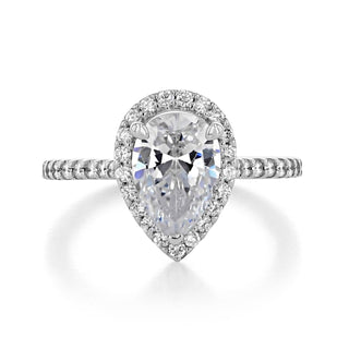 1.80ct Pear Cut Halo Moissanite Solitaire Engagement Ring - ELITE CARAT