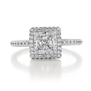 Bague de fiançailles en diamants pavés en moissanite princesse halo de 1,5 ct pour femme