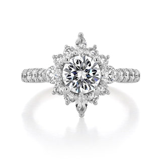 0.95ct Round Cut Gabriel Halo Moissanite Solitaire  Engagement Ring