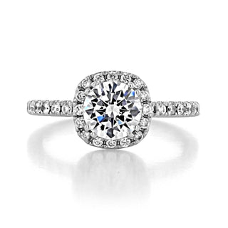 1.0ct Round Brilliant Halo 4 Prong Moissanite Solitaire Engagement Ring - ELITE CARAT