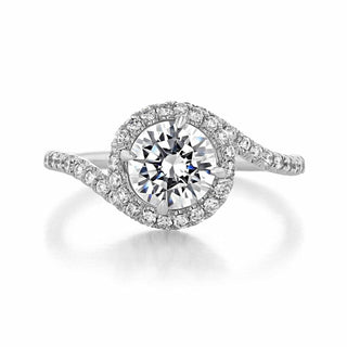 1.0CT Round Cut 4 Prong Halo Moissanite Solitaire Engagement Ring - ELITE CARAT