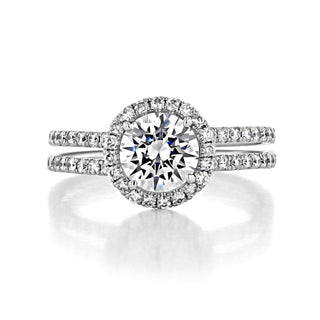 1.28ct Round Cut Halo Double Shank Moissanite Engagement Ring