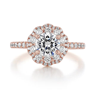 0.85ct Round Cut Floral Double Halo 4 Prong Moissanite Engagement Ring