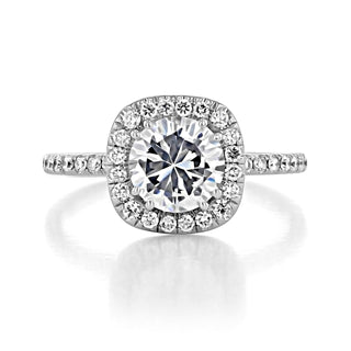 1.0ct Round Cut Moissanite Unique Halo Engagement Ring - ELITE CARAT