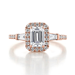 1.80ct Emerald Cut Gabriel Halo 4 Prong Moissanite Solitaire Engagement Ring - ELITE CARAT