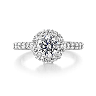 Bague de fiançailles solitaire en moissanite à 4 griffes et halo floral à taille ronde de 1,28 ct 