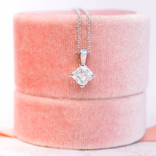 Classic Princess Moissanite Solitaire Pendent Necklace in Solid Gold