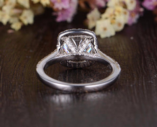 1.0CT Cushion Cut Halo Diamond Moissanite Engagement Ring