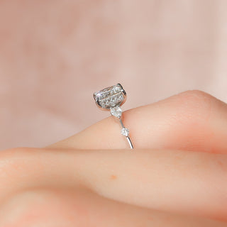 Bague de fiançailles délicate et halo caché en diamant taille princesse CVD de 2,0 à 4,0 ct