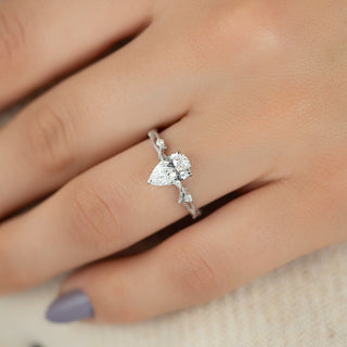 1.0 - 2.50 CT Pear Cut CVD Diamond Twig Setting Engagement Ring