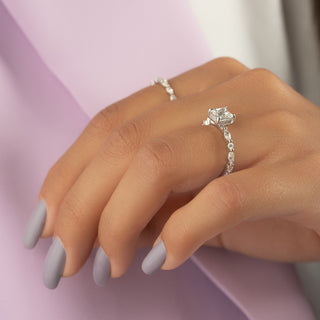 Bague de fiançailles avec diamants taille princesse CVD de 1,0 à 3,0 ct sertis pavé et halo caché