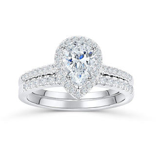 1.33CT Pear Cut Halo Moissanite Diamond Engagement Ring