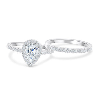 1.33CT Pear Cut Halo Moissanite Diamond Engagement Ring