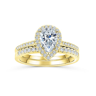 Bague de fiançailles avec diamant halo en moissanite taille poire de 1,33 ct 