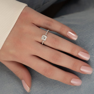 Bague de fiançailles avec diamants taille princesse CVD de 1,50 à 3,50 ct, style halo caché et pavé