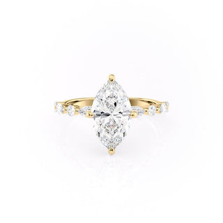 Bague de fiançailles en moissanite taille marquise avec halo caché de 1,58 ct