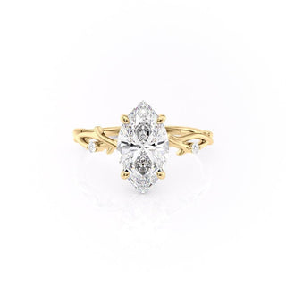 Bague de fiançailles en diamant Moissanite taille marquise de 1,58 ct de style brindille