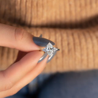 Bague de fiançailles en forme de grappe de diamants taille marquise CVD de 2,0 à 4,0 carats