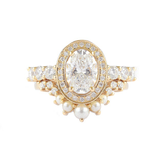 Bague de fiançailles de style halo et pavé de diamants ovales F-VS1 de 1,5 ct