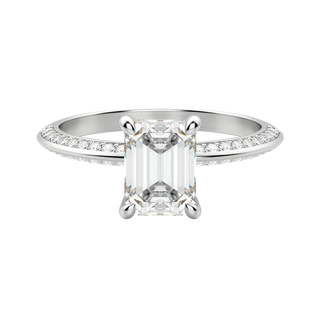 Bague de fiançailles en diamants pavés sur deux côtés avec moissanite taille émeraude de 1,60 ct 