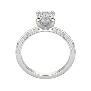 Bague de fiançailles en diamants pavés sur deux côtés avec moissanite taille émeraude de 1,60 ct 