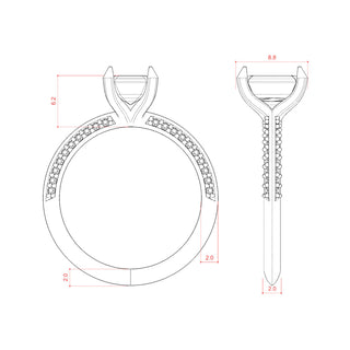 Anillo de compromiso con diamantes pavé de dos lados y moissanita de talla esmeralda de 1,60 quilates 