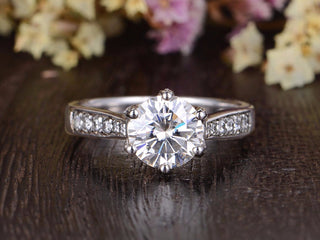 1.60CT Round Cut Pave Setting Diamond Moissanite Engagement Ring