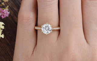 1.60CT Round Cut Pave Setting Diamond Moissanite Engagement Ring