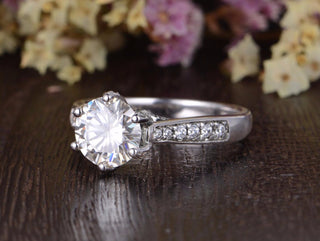 1.60CT Round Cut Pave Setting Diamond Moissanite Engagement Ring