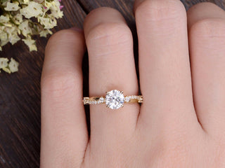 1.60CT Round Cut Twisted Pave Moissanite Engagement Ring