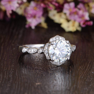 1.60CT Round Cut Vintage Art Deco Moissanite Engagement Ring