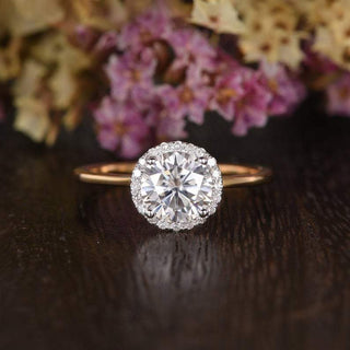 1.90CT Round Cut Halo Moissanite Diamond Engagement Ring