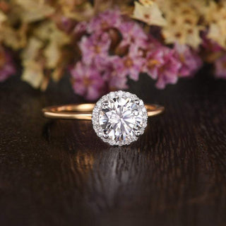 1.90CT Round Cut Halo Moissanite Diamond Engagement Ring